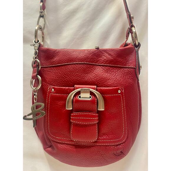 B. MAKOWSKY Purse Crossbody Red Pebbled Leather Shoulder Handbag with Keychain - Picture 1 of 13